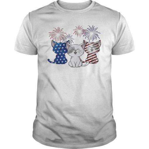 Retro Vintage Cat American Flag 4th of July T-Shirt