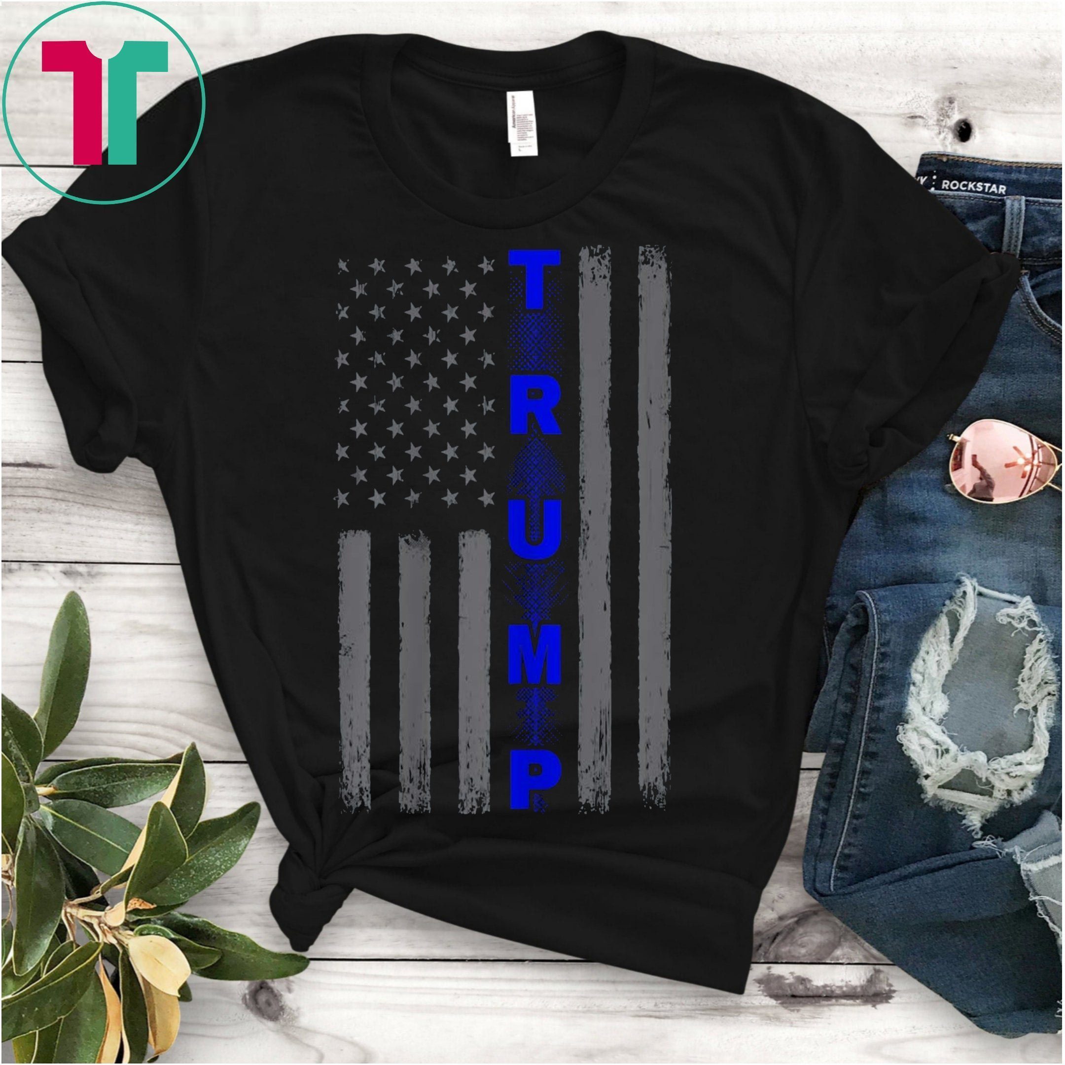 Thin Blue Line Trump T Shirt Usa American Flag Gift Vintage Shirt