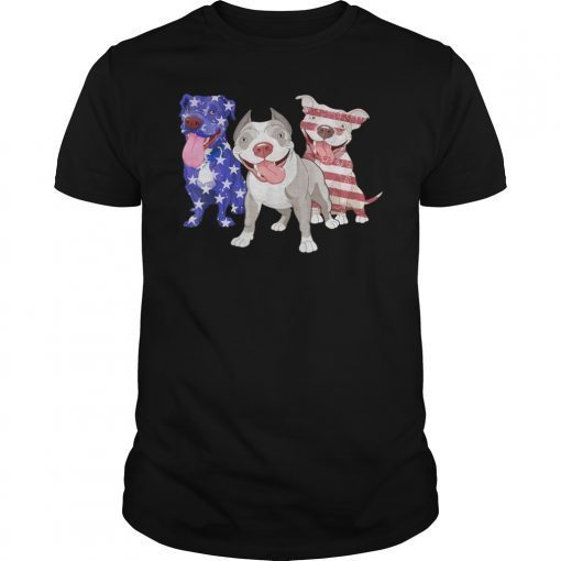 Three Pitbull American Flag Shirt July 4th Shirt