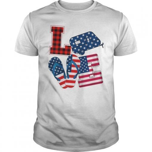 USA Flag 4th of July Flip Flop Camper USA flag Love Camping T-Shirt