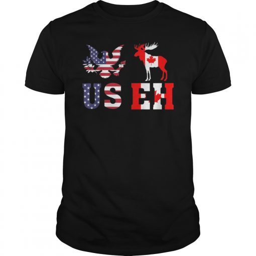 USEH America Canada Flag T-Shirt Funny USA American Canadian