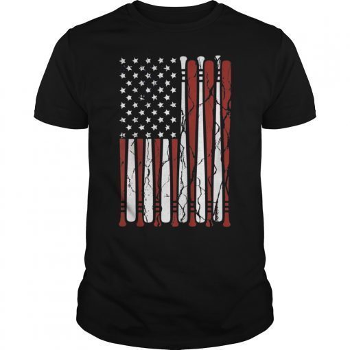 Vintage American Flag Baseball Men Boys Apparel Dad 4th July Shirt