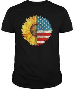 Vintage Sunlower US flag 4th of July Patriotic Tee Shirt