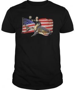 Washington Riding Shark T-Shirt Funny July 4th American Flag Shirt