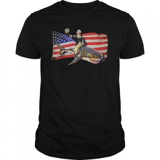 Washington Riding Shark T-Shirt Funny July 4th American Flag Shirt