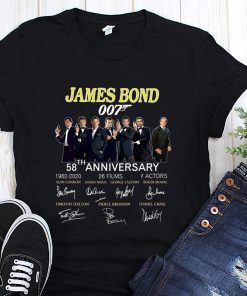 58th anniversary james bond 007 1962-2020 26 films 7 actors signatures shirt