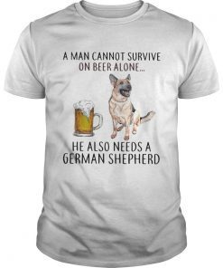 A man cannot survive on beer alone he also needs a German Shepherd shirt