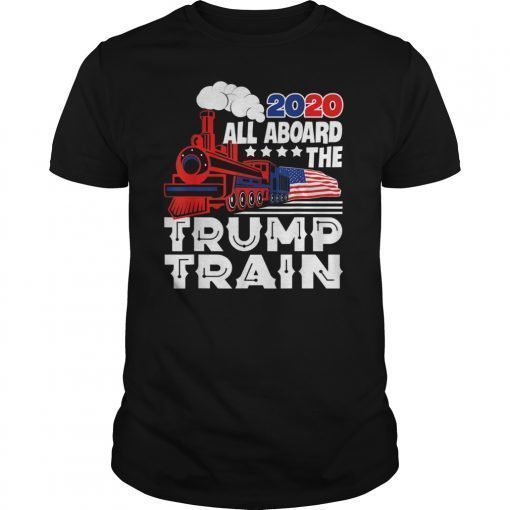 All Aboard the Trump Train 2020 American Flag TShirt