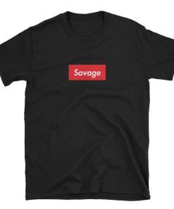 Savage Shirt Red Box White Letters, Box Logo Style