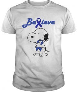 Snoopy Believe Cancer Colon Dark Blue Awareness TShirt