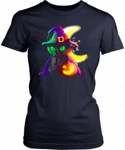 Black Cat Costume Witch Hat Moon Halloween Unisex T-Shirt