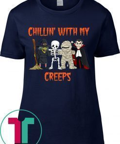 Chillin With My Creeps Vampire Halloween Skeleton Witch Tee Shirt