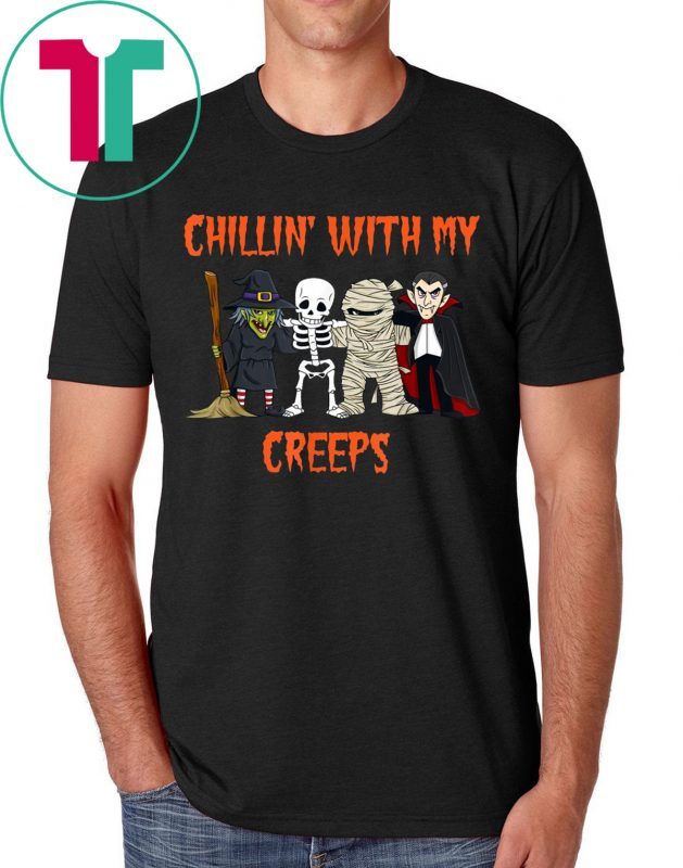 Chillin With My Creeps Vampire Halloween Skeleton Witch Tee Shirt