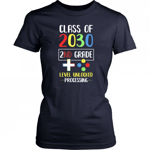 Class Of 2030 2nd Grade Level Unlock Gaming Back Go School T-Shirt