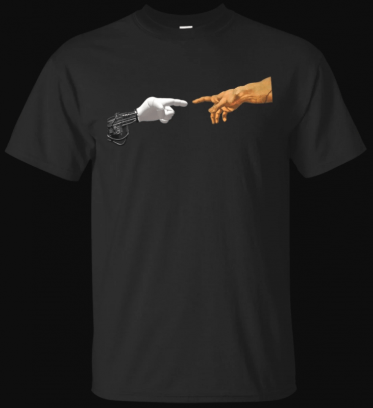 Creation Of Adam Robot Arm By Michelangelo Funny T-Shirt