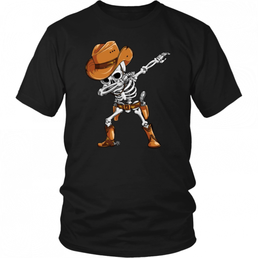 Dabbing Skeleton Cowboy Hat Halloween Mens Womens T-Shirt