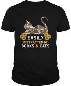 Easily Distracted By BooksCats Cat Lover TShirt