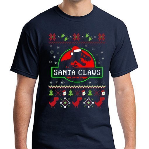 Santa Claws Jurassic Park Ugly Christmas Tee Shirt