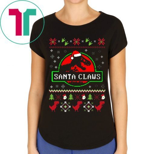 Santa Claws Jurassic Park Ugly Christmas Tee Shirt