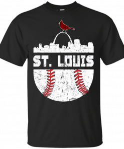 Womens Vintage St Louis Baseball Skyline Cardinal Retro Gift V Neck T-Shirt
