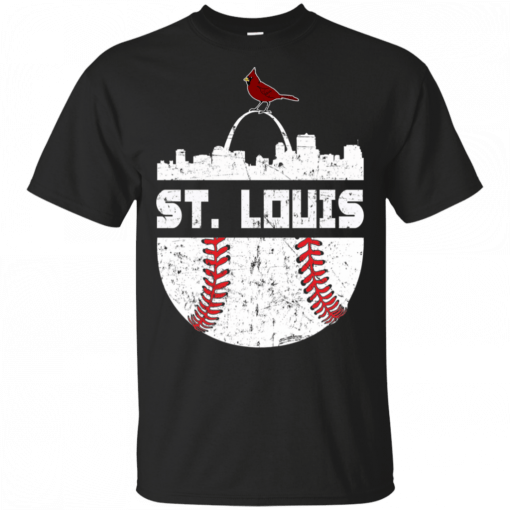Womens Vintage St Louis Baseball Skyline Cardinal Retro Gift V Neck T-Shirt