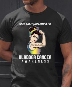 I Wear Blue Yellow Purple For Cancer Warrior For Bladder Cancer Awareness T-shirt