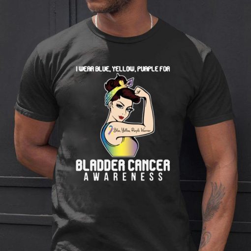 I Wear Blue Yellow Purple For Cancer Warrior For Bladder Cancer Awareness T-shirt