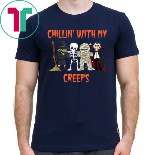 Chillin With My Creeps Vampire Halloween Skeleton Witch Unisex Tee Shirt