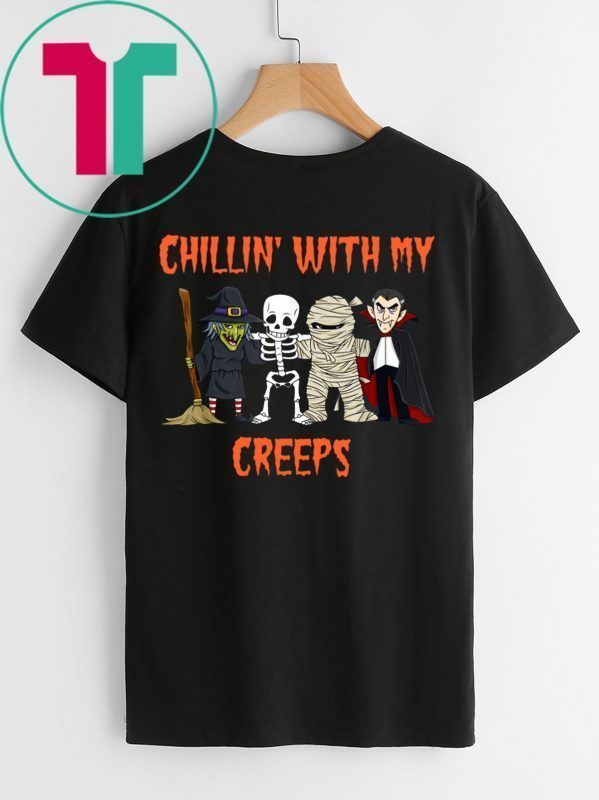 Chillin With My Creeps Vampire Halloween Skeleton Witch Unisex Tee Shirt