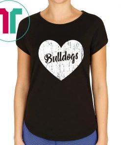 Bulldogs School Sports Fan Team Spirit Mascot Heart Tee Shirt