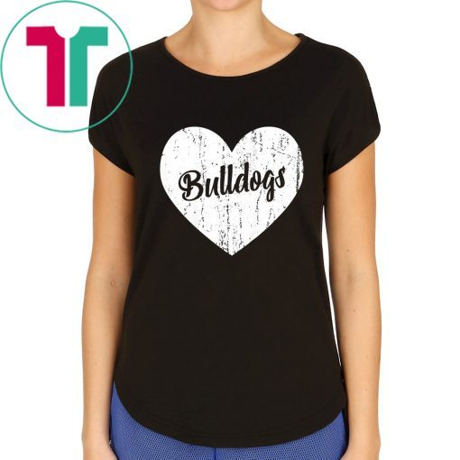 Bulldogs School Sports Fan Team Spirit Mascot Heart Tee Shirt