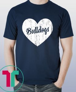 Bulldogs School Sports Fan Team Spirit Mascot Heart Tee Shirt