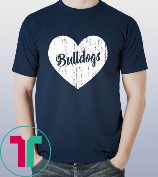 Bulldogs School Sports Fan Team Spirit Mascot Heart Tee Shirt