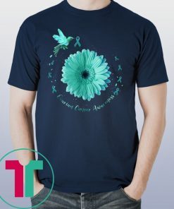 Hummingbird Sunflower Teal Ribbon Ovarian Cancer Awareness 2019 Shirt
