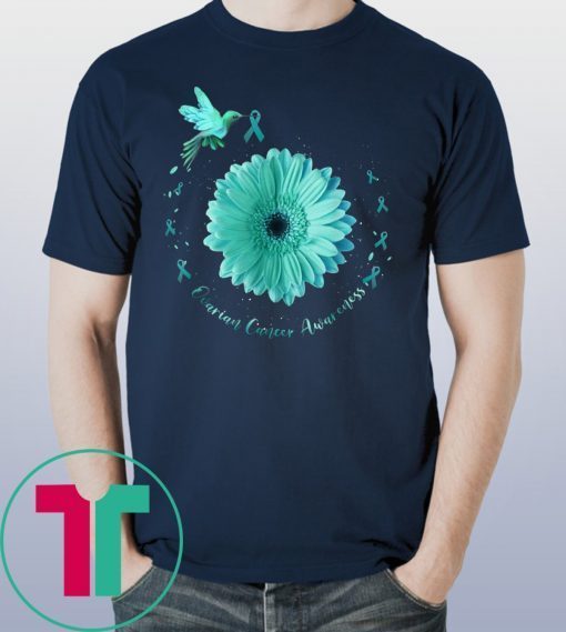 Hummingbird Sunflower Teal Ribbon Ovarian Cancer Awareness 2019 Shirt