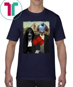 HALLOWEEN IT PENNYWISE AND VALAK THE NUN AMERICAN GOTHIC TEE SHIRT