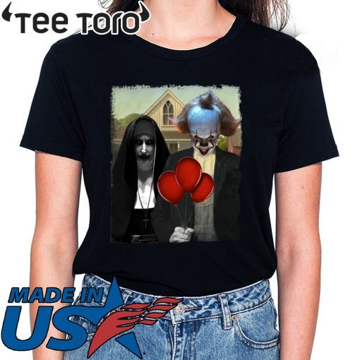 HALLOWEEN IT PENNYWISE AND VALAK THE NUN AMERICAN GOTHIC TEE SHIRT