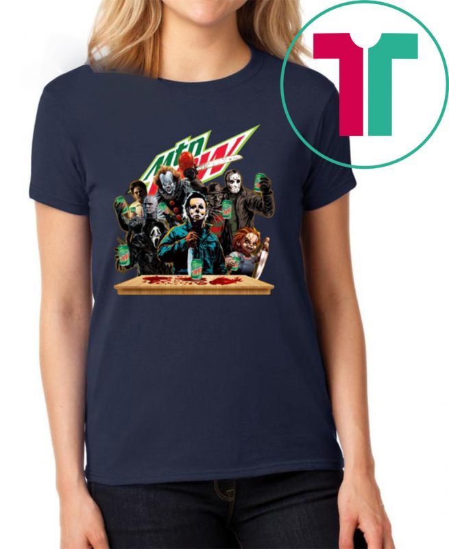 Horror Characters Drinking Mountain Dew Funny Halloween 2019 T-Shirt