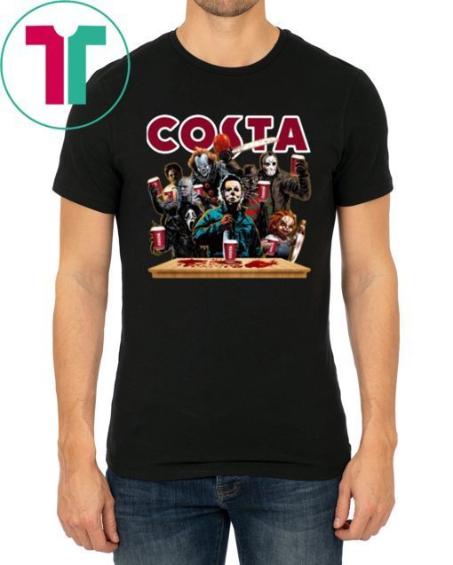 Horror Characters Drinking Costa Funny Halloween Gift Tee Shirt