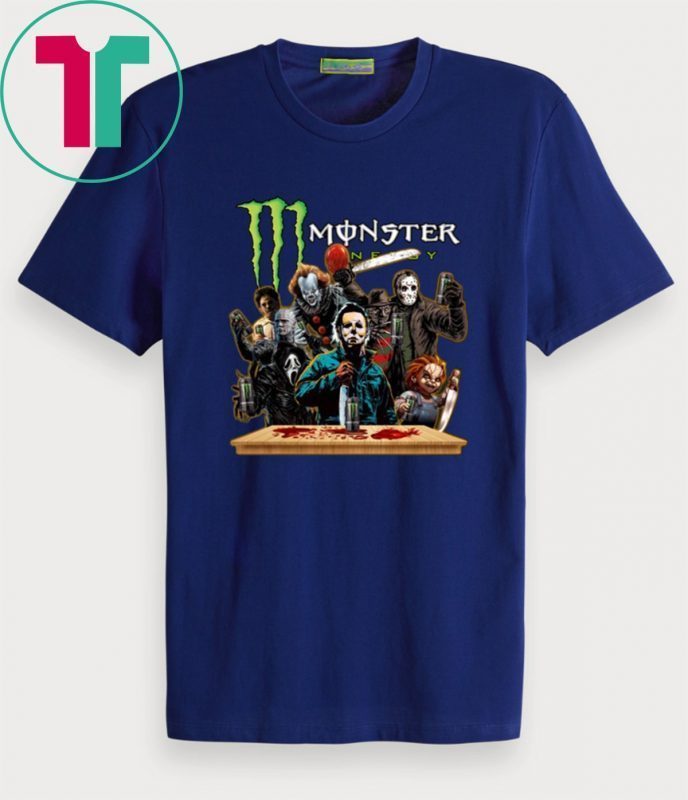 Horror Characters Drinking Monster Energy T-Shirt Funny Halloween Gift