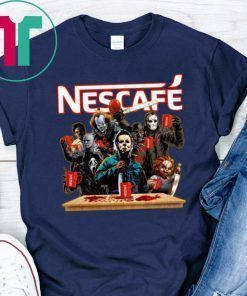 Horror Characters Drinking Nescafe T-shirt Funny Halloween