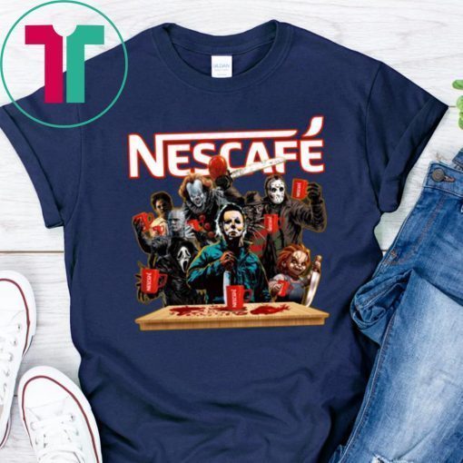 Horror Characters Drinking Nescafe T-shirt Funny Halloween