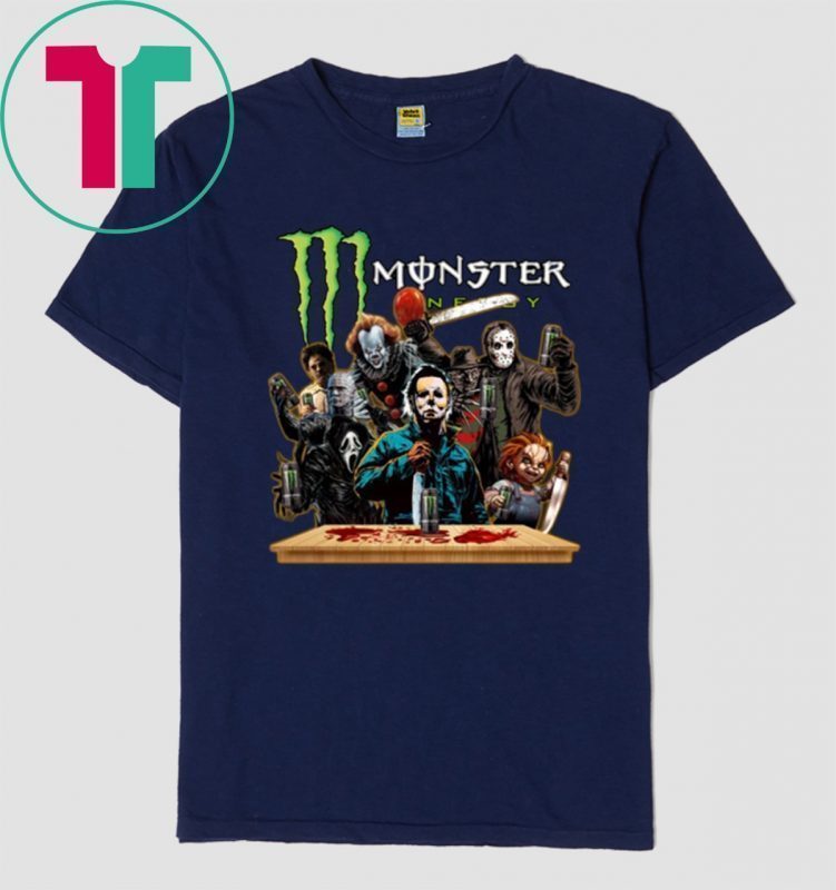 Horror Characters Drinking Monster Energy T-Shirt Funny Halloween Gift