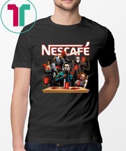 Horror Characters Drinking Nescafe T-shirt Funny Halloween