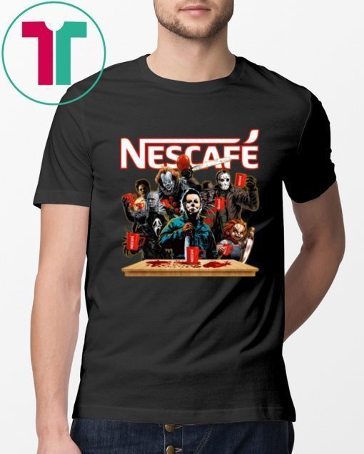 Horror Characters Drinking Nescafe T-shirt Funny Halloween