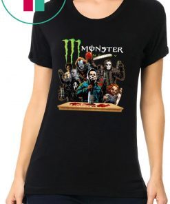 Horror Characters Drinking Monster Energy T-Shirt Funny Halloween Gift