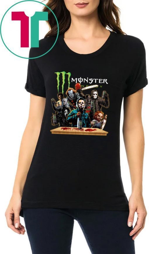 Horror Characters Drinking Monster Energy T-Shirt Funny Halloween Gift