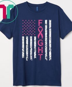 Breast Cancer Awareness Tee Shirt American Flag Distressed