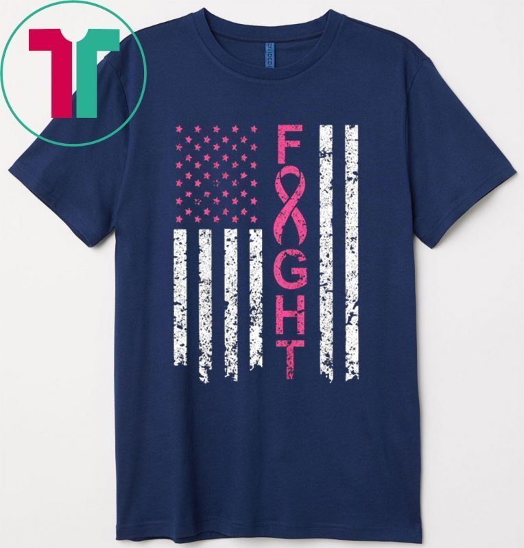 Breast Cancer Awareness Tee Shirt American Flag Distressed