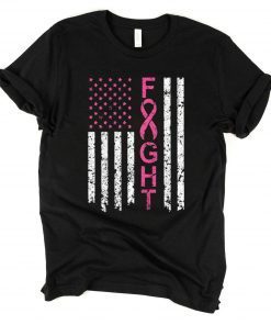 Breast Cancer Awareness Tee Shirt American Flag Distressed